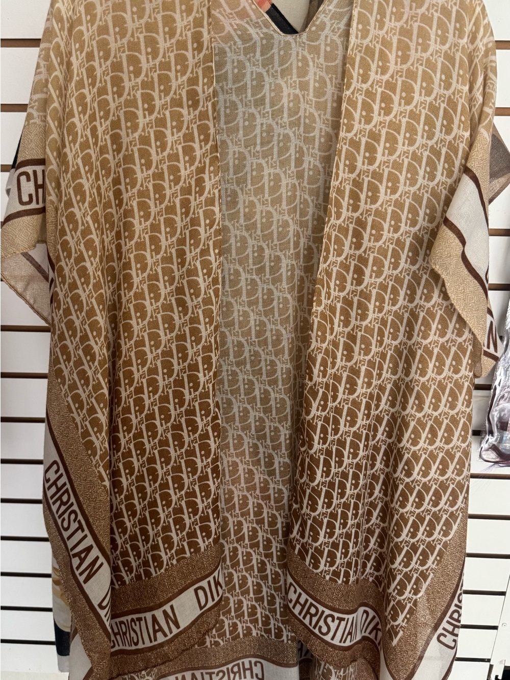 Christian Designer Beige-Brown Monogram V-Neck Cardigan